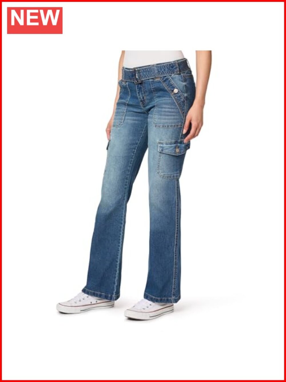 Low Rise Cargo Flare Pants Stretch Belted Casual